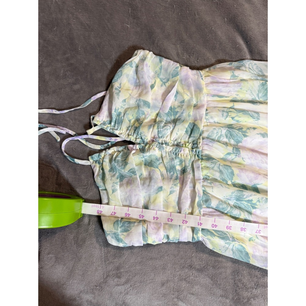 NWOT Lulus Medium Effortlessly Abloom Green Floral Ruched Halter Maxi Dress - Picture 11 of 13